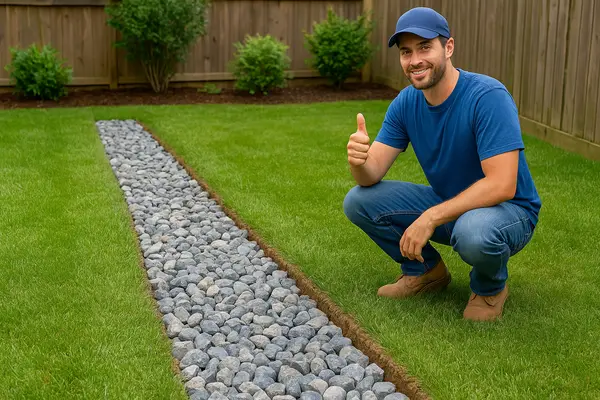 a french drain contractor smiling and giving a thumbs up from EZ French Drain Installation in Fort Worth, TX - Commercial French Drain Services