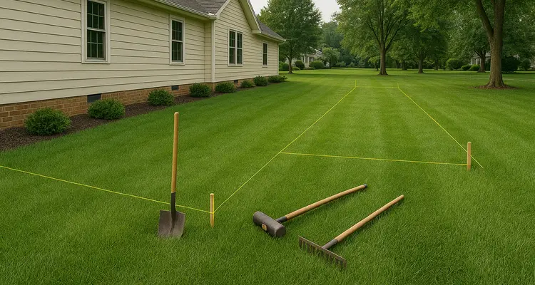 the marks where a french drain will be installed from EZ French Drain Installation in Fort Worth, TX - Driveway Landscaping