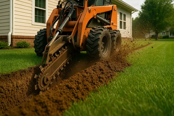 a tractor digging a ditch from EZ French Drain Installation in Fort Worth, TX french-drain-installation near me
