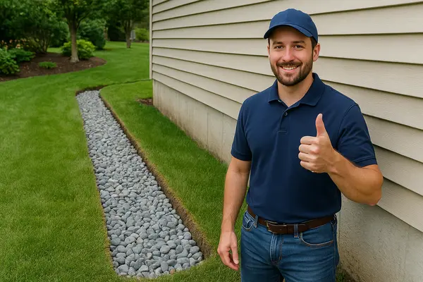 a french drain worker giving a thumbs up from EZ French Drain Installation in Fort Worth, TX  french-drain-installation near me