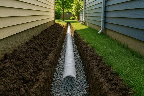 a pipe laying on gravel in a ditch from EZ French Drain Installation in Fort Worth, TX - French Drain Replacement