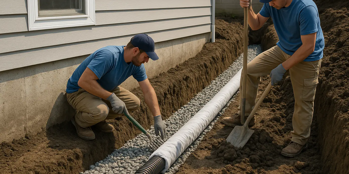 2 contractos working on a french drain project from EZ French Drain Installation in Grapevine, TX - Grapevine TX