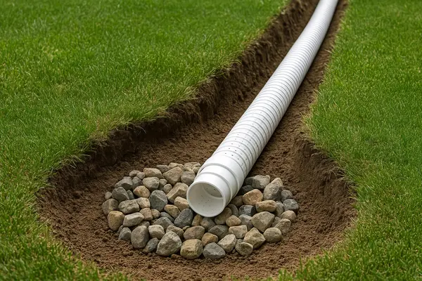 a large pipe in a ditch from EZ French Drain Installation in Grapevine, TX - Grapevine TX