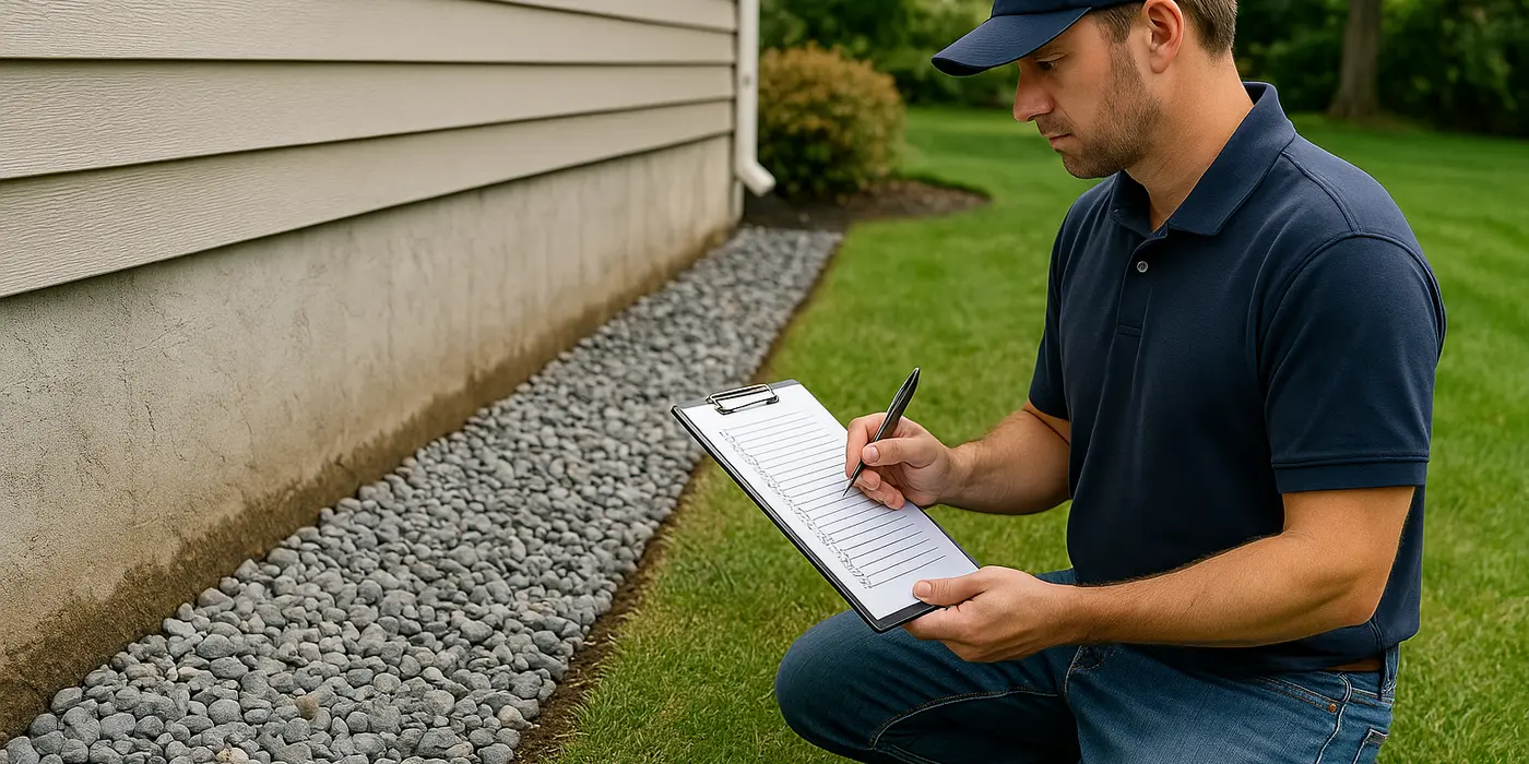a french drain contractor writting on a clipboard  from EZ French Drain Installation in Irving, TX - Irving TX