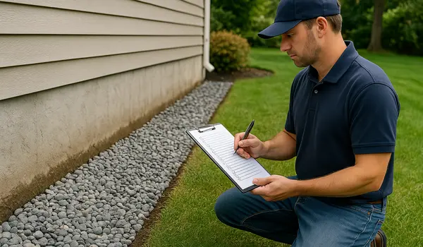 a french drain contractor writting on a clipboard  from EZ French Drain Installation in Irving, TX - Irving TX