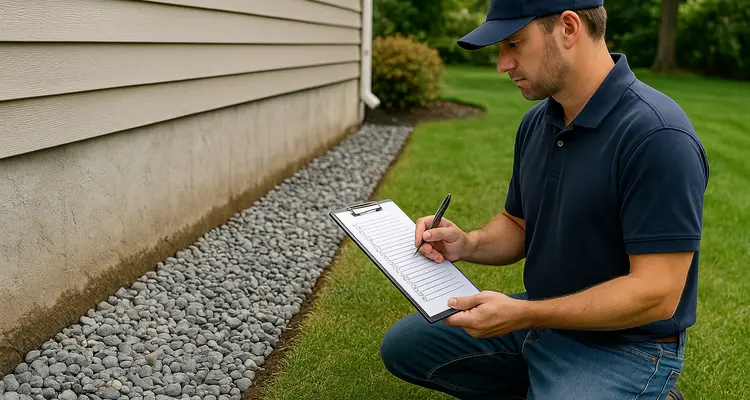 a french drain contractor writting on a clipboard  from EZ French Drain Installation in Irving, TX - Irving TX