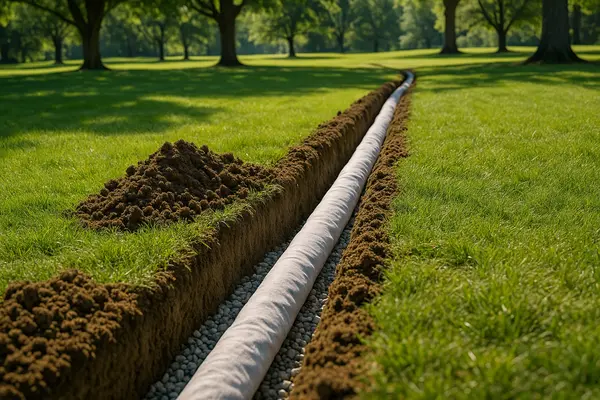 a large ditch with a large pipe in it from EZ French Drain Installation in North Richland Hills, TX - North Richland Hills TX