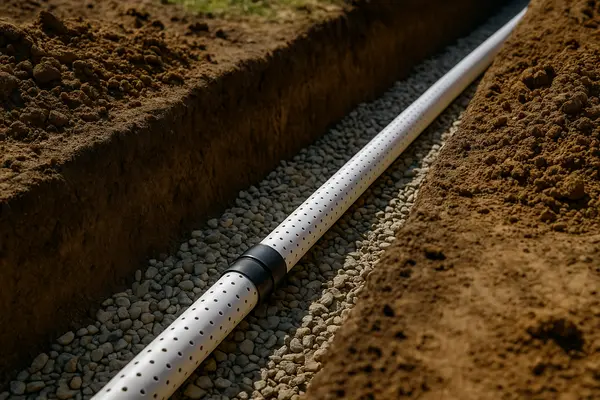 a perforated pipe inside a ditch for a french drain project from EZ French Drain Installation in Fort Worth, TX - Outdoor Draignage Solutions